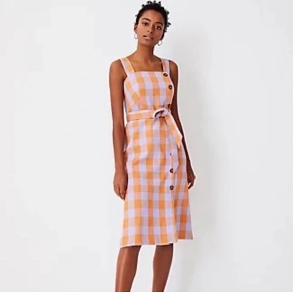 Ann Taylor Orange and White Square Neck Midi Sundress - Picture 1 of 9